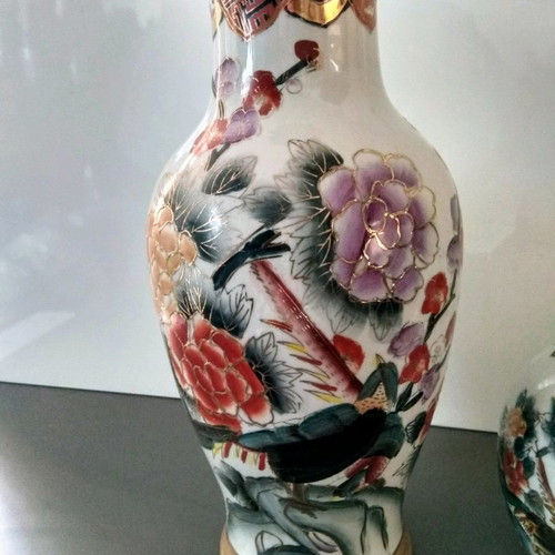 Satsuma porcelain vase set used, height 31 and 17 cm, 2 pieces