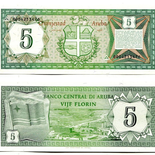 Island Aruba 5 Florin 1986 banknote new, collectible