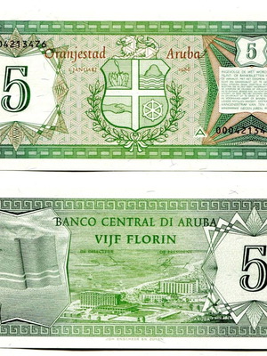 Island Aruba 5 Florin 1986 banknote new, collectible