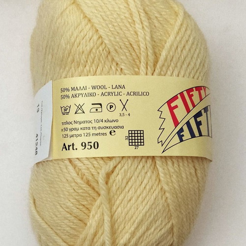 Fifty Fifty Petalouda knitting yarn set 10+1, wool acrylic blend 50/50, soft yellow