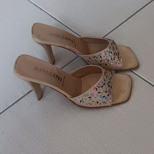 Rollini beige mules sandals with beads size 38 like new