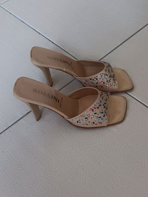 Rollini beige mules sandals with beads size 38 like new