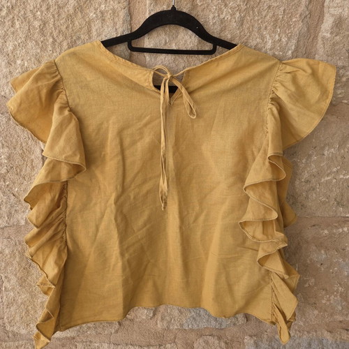 Linen Ruffle Sleeve Top like new, yellow, size XS
