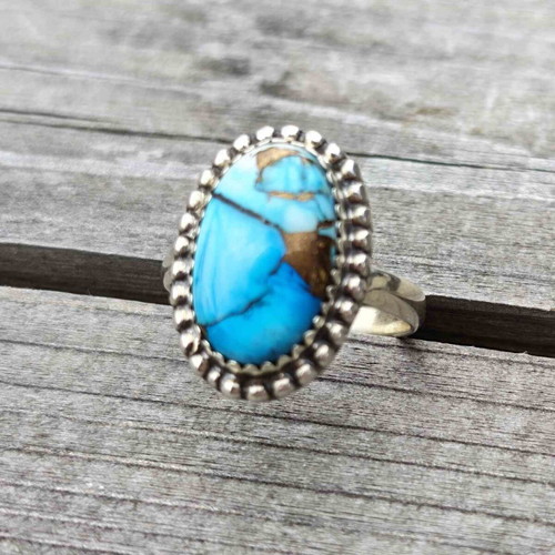 Silver ring with Ice Blue Dahlia Turquoise new