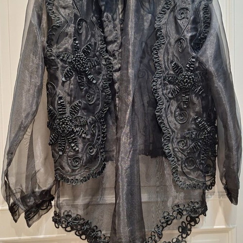 Organza women's shirt with handmade embroidery, like new