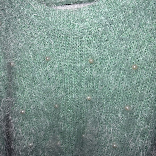 Fullah Sugah fluffy sweater with pearls like new, green
