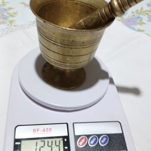 Heavy bronze mortar with pestle used, vintage antique