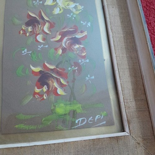 Depi painting on cardboard framed, used