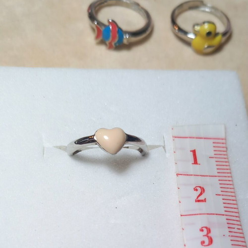 Silver 925° children's heart ring with pink enamel, adjustable