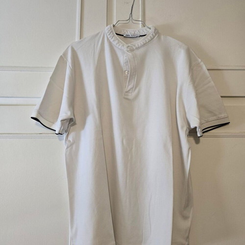 Zara men's polo shirt with Mao collar, white, size L