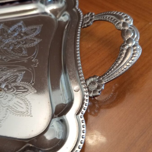 Twin Bird vintage silver-plated serving tray with embossed floral design