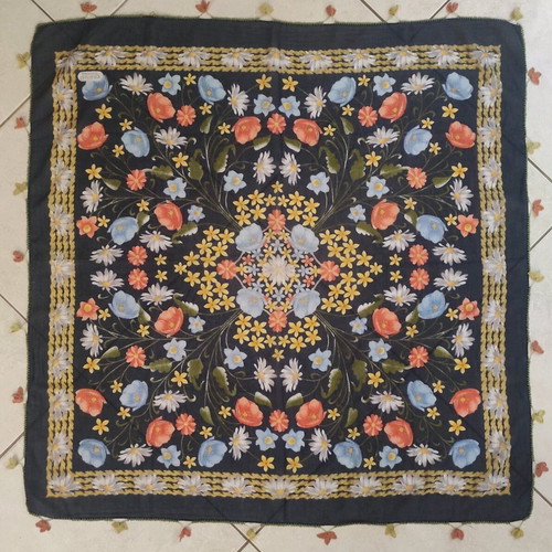 Vintage Turkish floral scarf used with handmade crochet edges