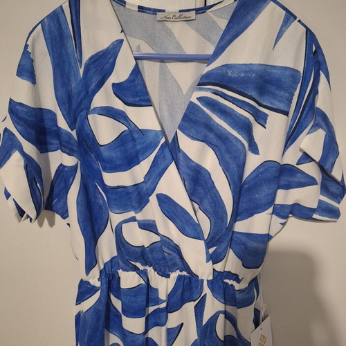 Jumpsuit one size, new, white and blue with belt