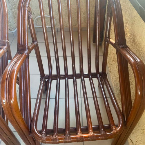 Bamboo chairs set of 4 like new with washable cushions