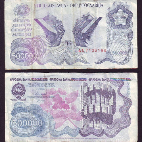 Yugoslavia 500000 Dinars 1989 used banknote