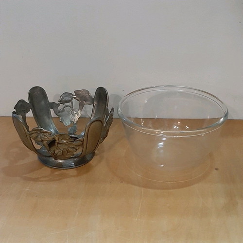 French Art Deco or Art Nouveau vessel used, glass and metal