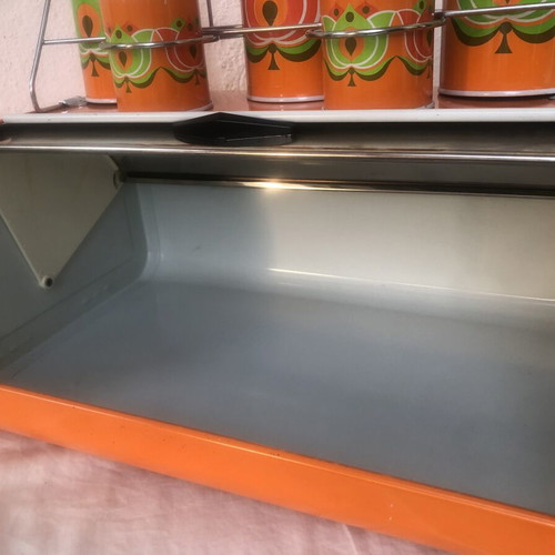 Vintage metal bread box with storage containers
