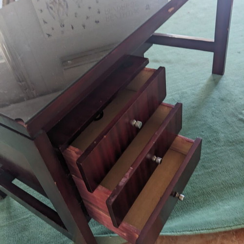 Desk made of solid wood with drawers and glass like new