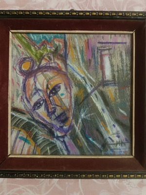 Modern painting titled The Balancer on canvas with vintage frame