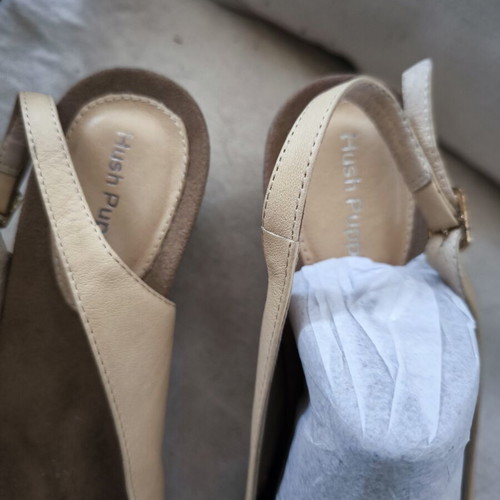 Hush Puppies peep toe leather slingback shoes, beige, size 38
