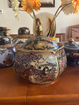Vintage ιαπωνικά δοχεία Satsuma από λεπτή πορσελάνη Moriage, ζεύγος