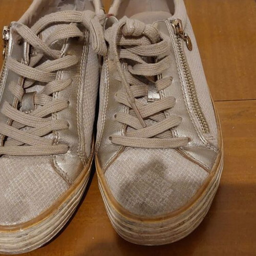 S. Oliver sneakers used, gold beige, snake skin effect, size 38