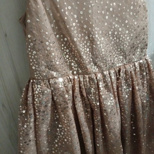 slim fit dress slacks H&M, lined rose gold sequin party dress, GUC, size 10, L: 70cm –  DaisyChainClothing main image 0