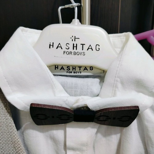 Children's summer set new Hashtag linen white shirt with dark blue-black shorts