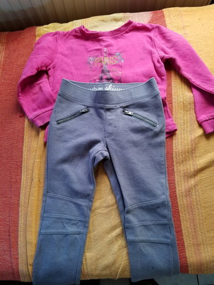 Girls' set leggings and sweatshirt 5 years used, grey and pink