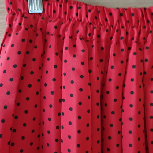 Lussile red pleated skirt with black polka dots, like new