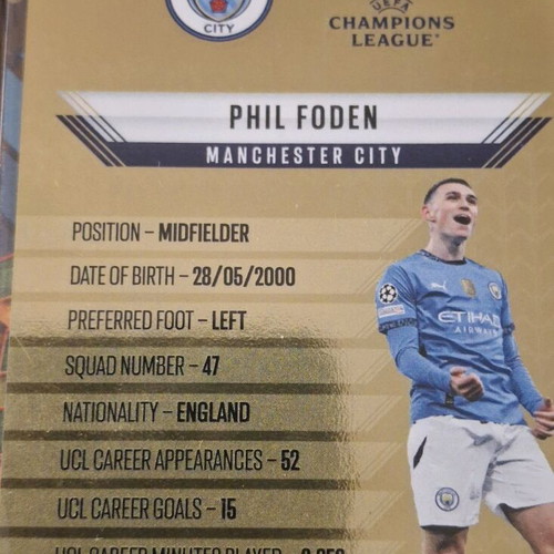 Phil Foden Gold Edge Champions League 2024-2025 card new