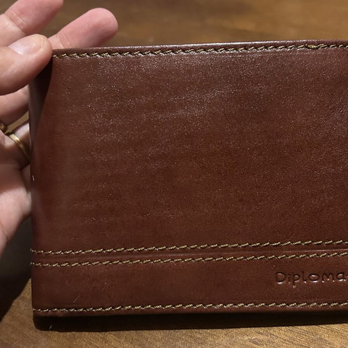 Diplomat brown leather wallet, new with box