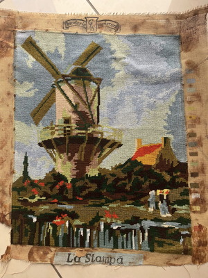 Handmade embroidery textile painting used, 0.47x0.37 m