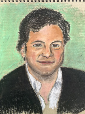 Portrait painting of a man pastel on cardboard, used, 20x30 cm