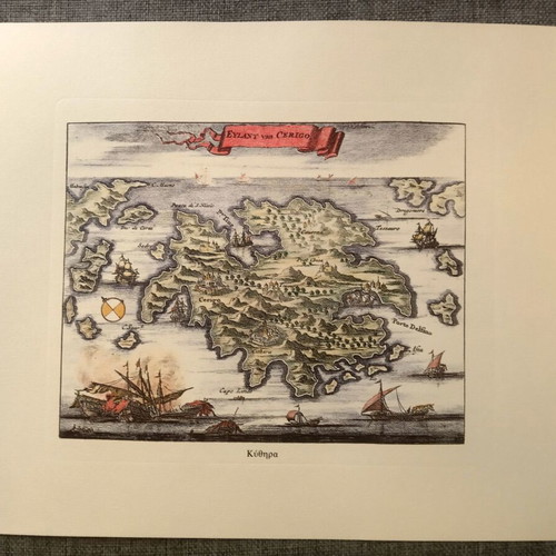 Two collectible hand-colored engravings of Karpathos and Kythera like new
