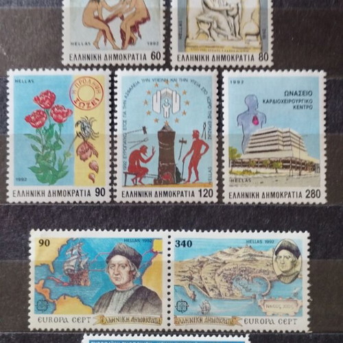 Greek stamps 1992 mint, complete sets of 8