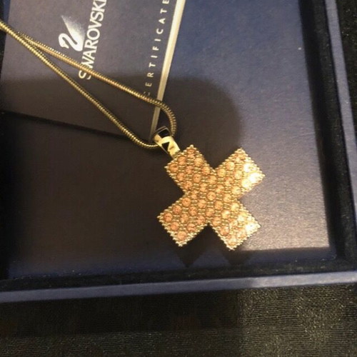 Swarovski pink cross necklace like new with crystals