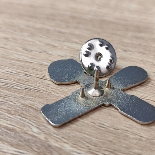 Feggrini metal pin brooch used, coffee portafilter and tamper