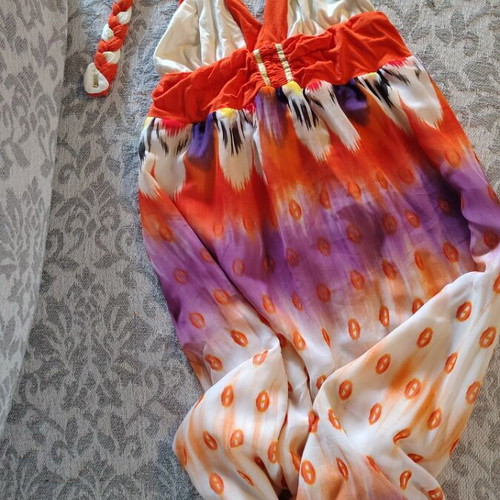 Colorful women's long dress Large used with neck tie