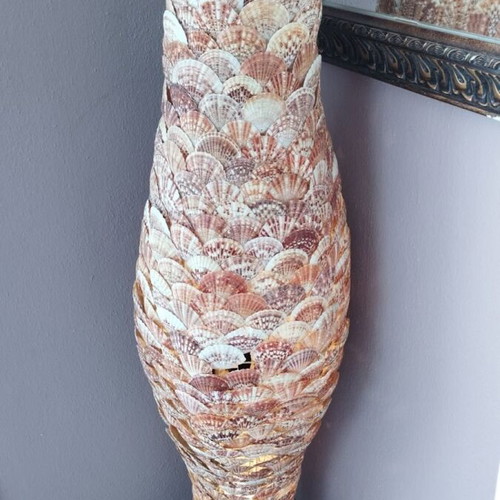 Handmade decorative floor lamp from real shells used