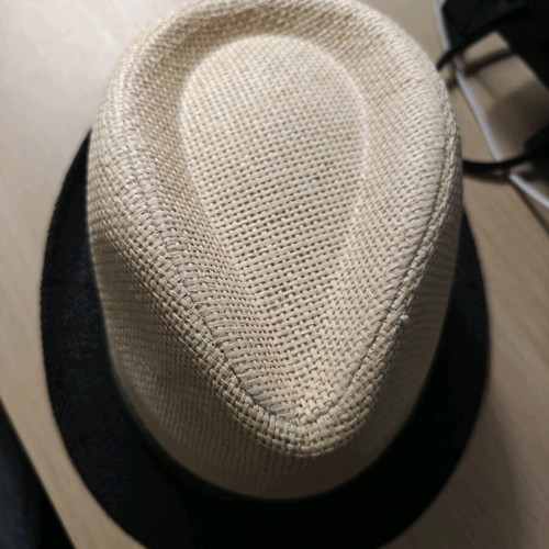 Straw hat new, beige and blue