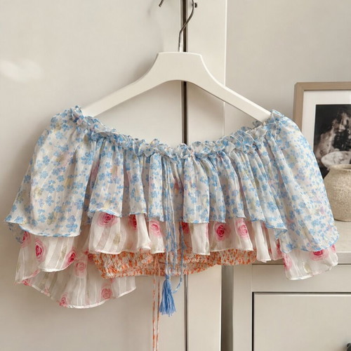 Boho women's set used, skirt and cropped blouse, size S, colorful