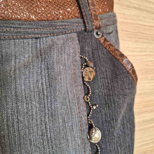 Monica Magni denim skirt size S new with brown leather details