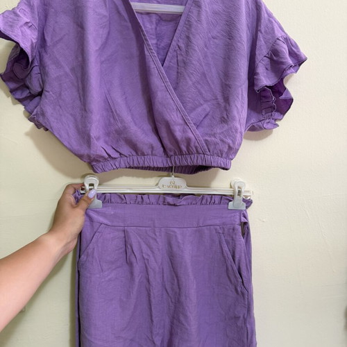 Anel lilac set with wrap crop top and shorts, small, like new
