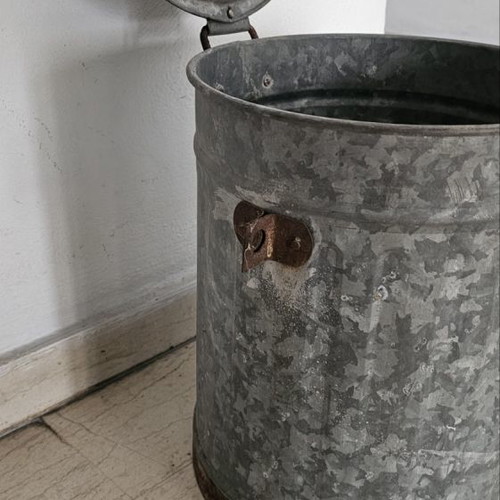 Antique collectible galvanized grain storage bin used