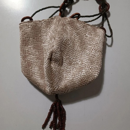 Satin bag with lining like new, beige and brown