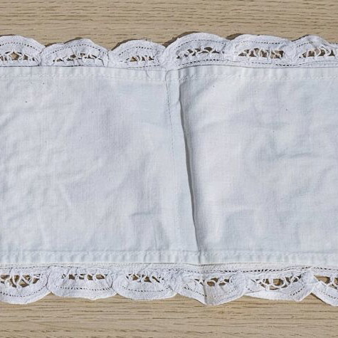 White handmade lace with cutwork embroidery and floral motif like new