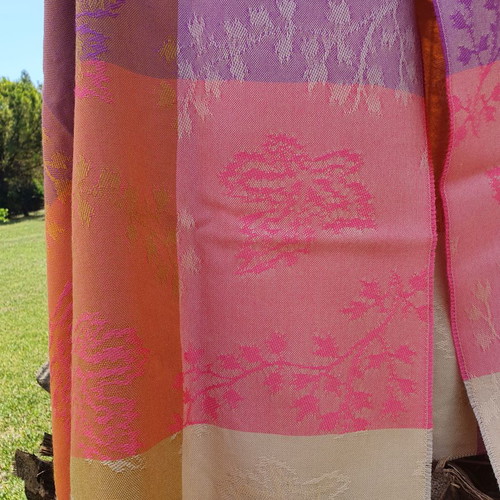 Vintage jacquard scarf handmade from cotton and silk yarn like new, multicolored