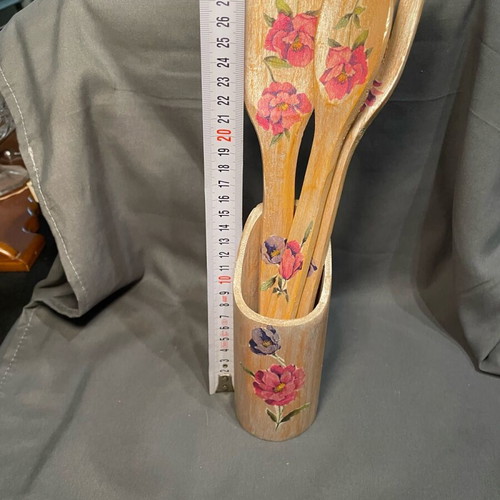 Wooden vintage hand-painted spoon and fork set like new