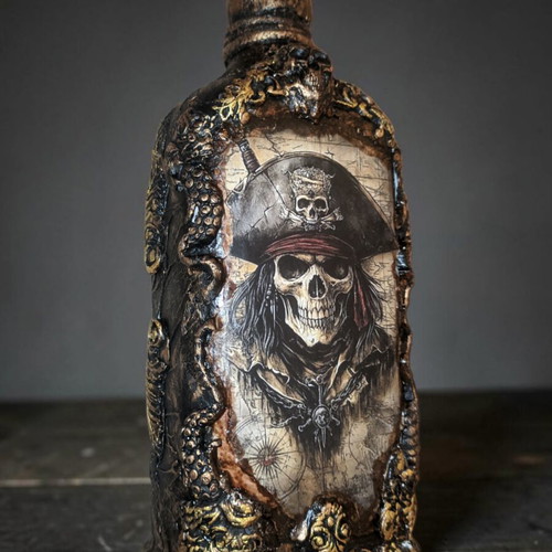 Handmade decorative bottle with pirate theme